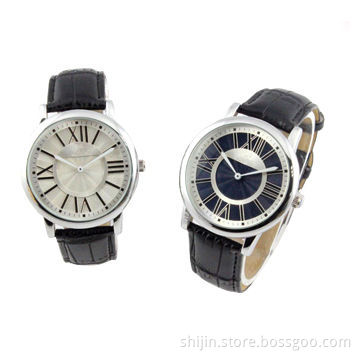 Stainless steel watch with genuine leather band for men, China manufacturer